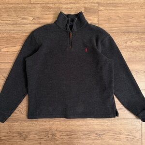 Polo Ralph Lauren Mens L Charcoal Heathered 1/4 Zip Long Sleeve Pullover EUC